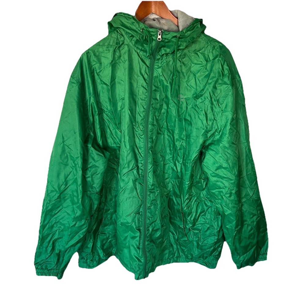 VTG 90's STARTER Jacket Windbreaker Mens 2XL Green Hooded Full Zip Classic